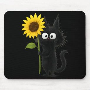 Söt svart katt med solros bedårande natur musmatta