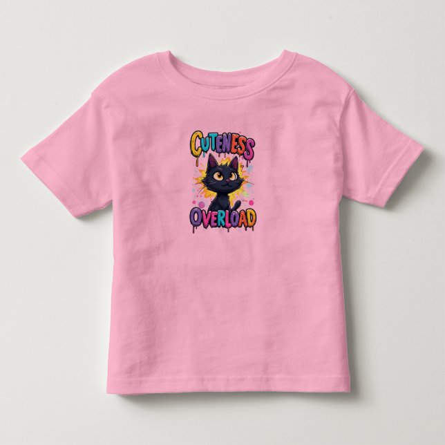 Söt svart katt med stora gula ögon t shirt (Framsida)
