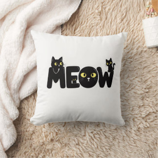 Söt svart katt Meow T-shirt Kudde