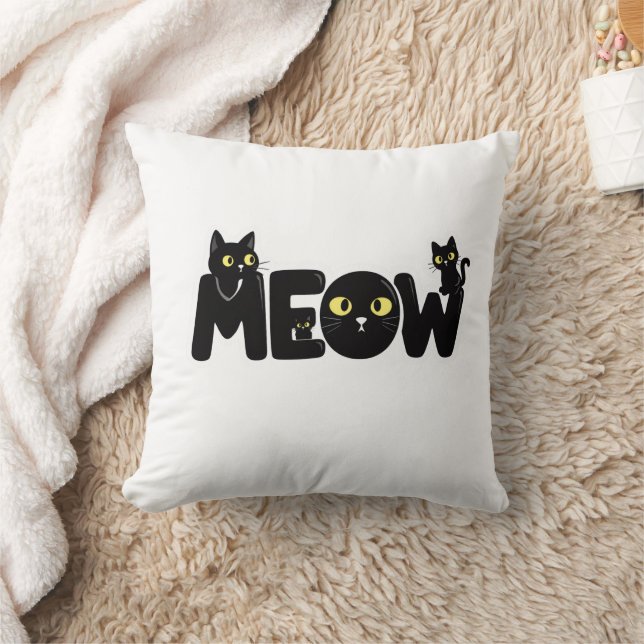 Söt svart katt Meow T-shirt Kudde (Filt)