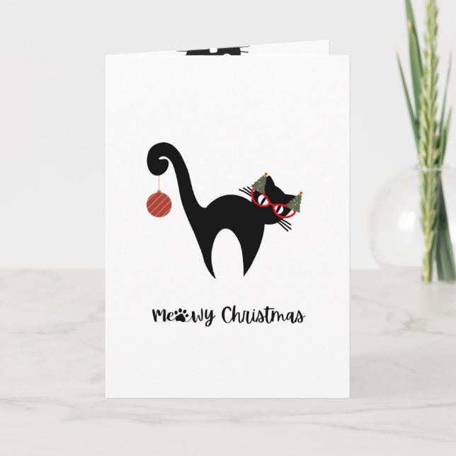 Söt svart katt Meowy julkort Kort (Framsida)