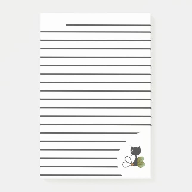 Söt svart katt och blomma – Personlig Post-it Block (Framsida)