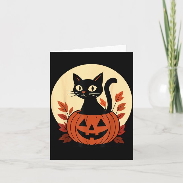 Söt svart katt och Jack O Lantern-pumpa Kort (Framsida)