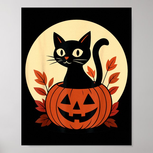 Söt svart katt och Jack O Lantern-pumpa Poster (Framsidan)