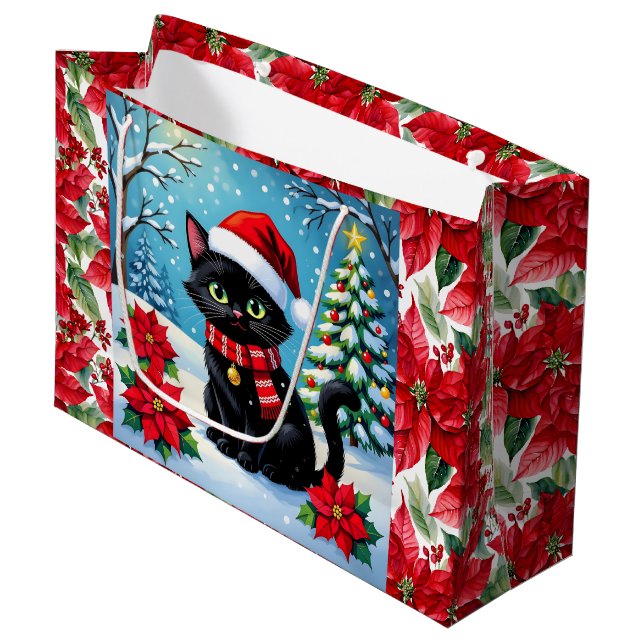 Söt svart katt och julstjärna jul (Framsidan Vinklad)