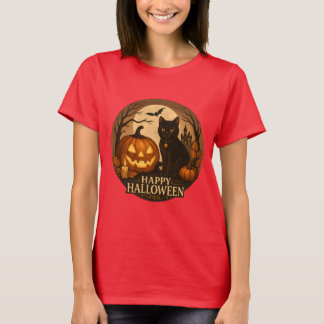 Söt svart katt och pumpa | Glad Halloween-konst T Shirt