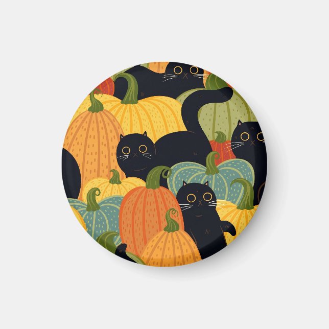 Söt svart katt och pumpa Halloween-sömlöst mönster Magnet (Framsidan)