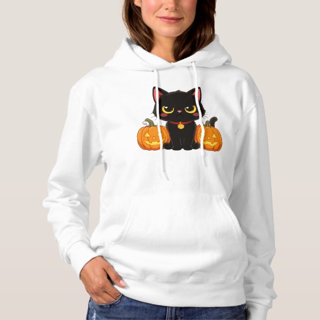 Söt svart katt och pumpa Halloween T Shirt (Framsida)