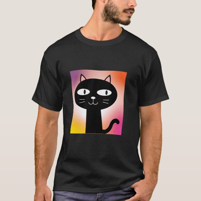 Söt svart katt och stora ögon t shirt (Framsida)