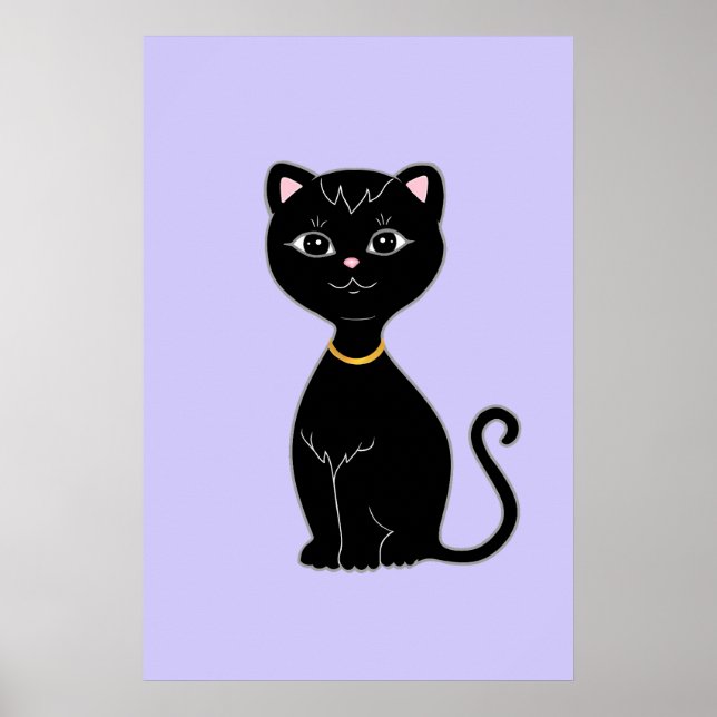 Söt svart katt på ljus periwinkle poster (Framsidan)