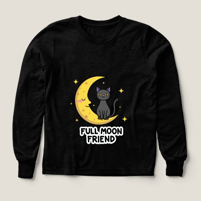 Söt svart katt på månen - Fullmåne vän T Shirt (Design framsida)