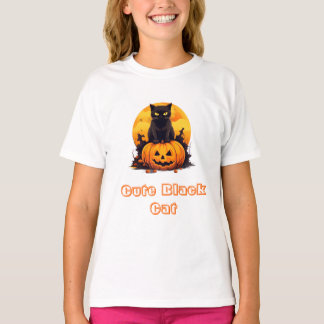 Söt svart katt på pumpa Halloween T-shirt, spöklik T Shirt