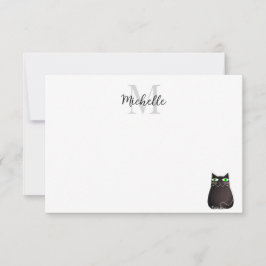 Söt svart katt personlig monogram anteckningskort