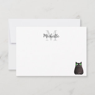 Söt svart katt personlig monogram anteckningskort