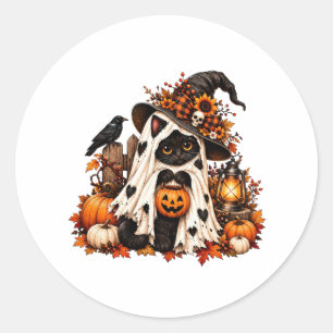 Söt svart katt-pumpa Halloween-dekal Runt Klistermärke
