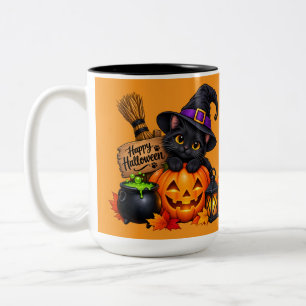 Söt svart katt & pumpa Halloween-design Två-Tonad Mugg
