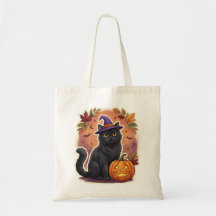 Söt svart katt pumpa Halloween-handelsväska