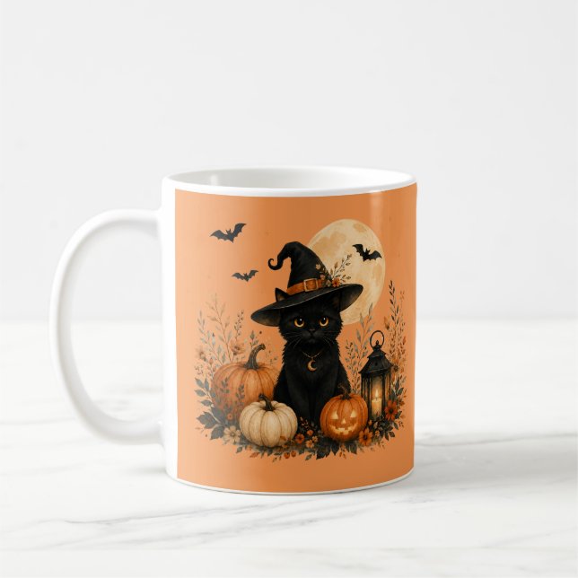 Söt svart katt pumpa Halloween  Kaffemugg (Vänster)
