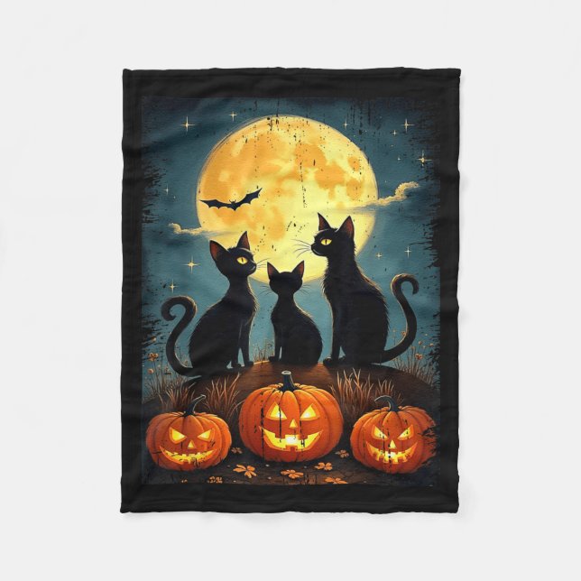 Söt svart katt pumpa Halloween kostym höst Fleecefilt (Framsidan)