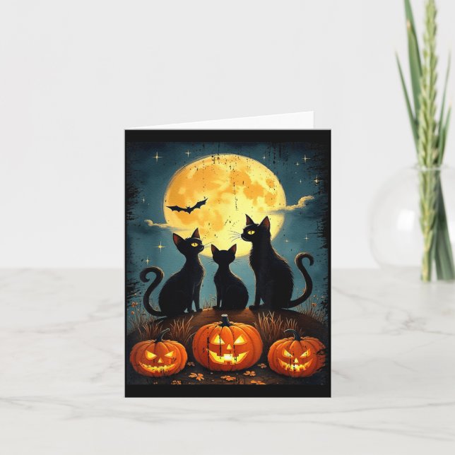 Söt svart katt pumpa Halloween kostym Höst Kort (Framsida)