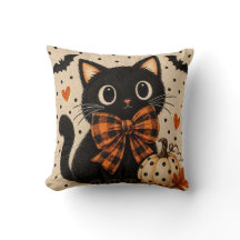 Söt svart katt & pumpa Halloween-kudde