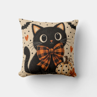 Söt svart katt & pumpa Halloween-kudde Kudde
