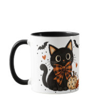 Söt svart katt & pumpa Halloween-mugg