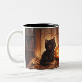 Söt svart katt & pumpa Halloween Två-Tonad Mugg