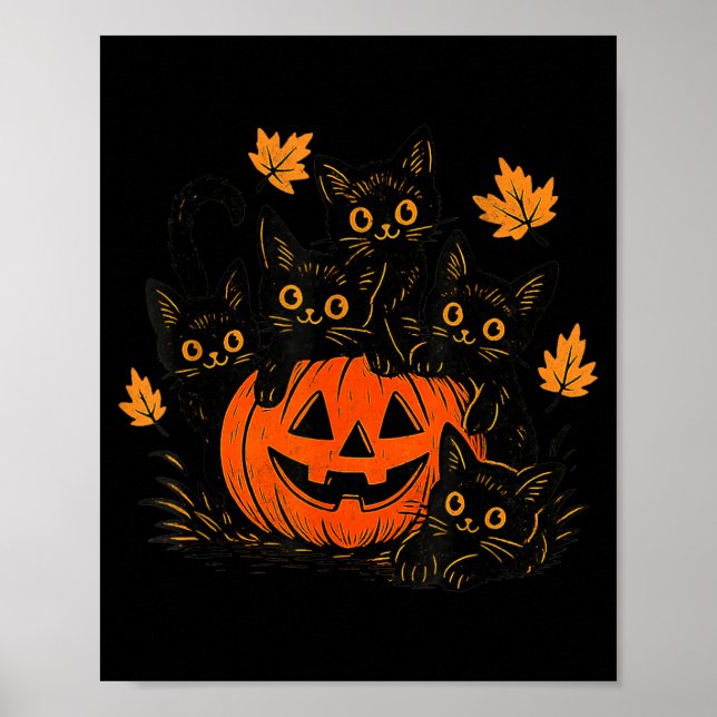 Söt svart katt Pumpa Jack O Lantern Kitty Rolig Poster (Framsidan)
