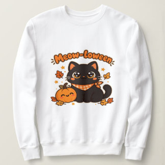 Söt svart katt Pumpa Meow-loween T Shirt