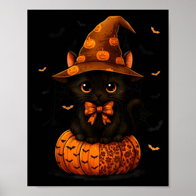 Söt svart katt pumpa säsong höst poster (Framsidan)