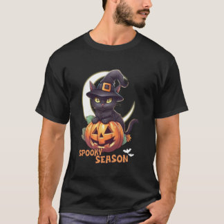 Söt svart katt Pumpa Skräck säsong Halvmåne T Shirt