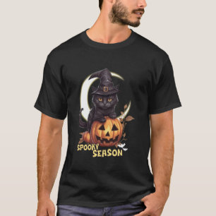 Söt svart katt Pumpa Spöklik säsong Halvmåne T Shirt