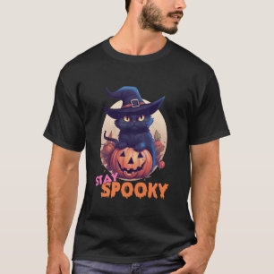 Söt svart katt & pumpa stanna spöklik fullmåne Hal T Shirt