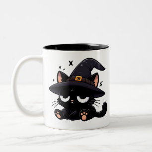 Söt svart katt & pumpa Tvåsidig Halloween-mugg Två-Tonad Mugg