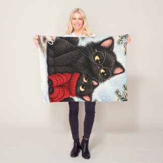 Söt svart katt röd tröja fleece filt - Rolig
