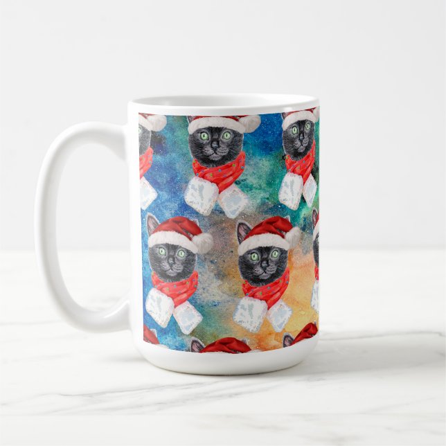 Söt svart katt rolig jul firande kaffemugg (Vänster)