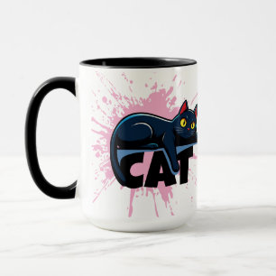 Söt svart katt Rosa färgsprut Tvåtons mugg