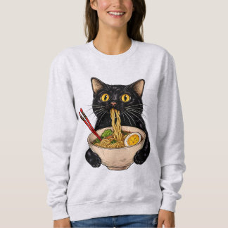 Söt svart katt som äter Ramen God japansk mat  T Shirt
