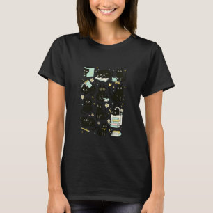 Söt svart katt som läser estetisk bokälskare grafi t shirt