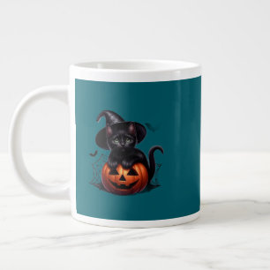 Söt svart katt som sitter på Halloween-tröja med p Jumbo Mugg
