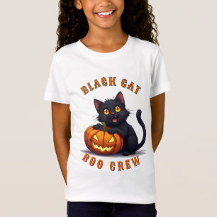 Söt svart katt som sitter på pumpa Halloween 🎃 T Shirt