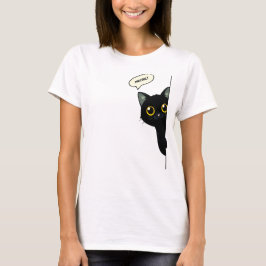 Söt svart katt som tittar runt hörnet | Roligt T Shirt