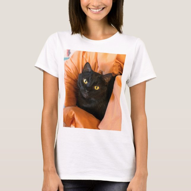 Söt svart katt t shirt (Framsida)