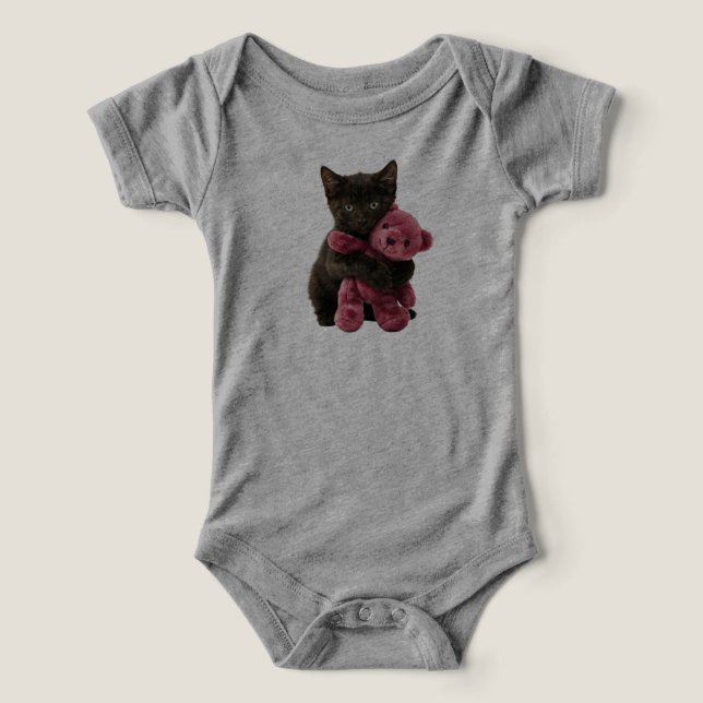 Söt svart katt Teddybjörn  T Shirt (Design Framsida)