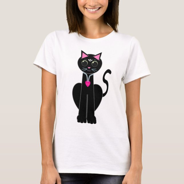Söt svart katt tee shirt (Framsida)
