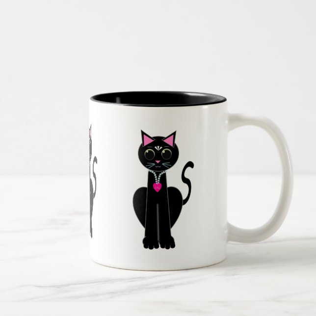 Söt svart katt Två-Tonad mugg (Höger)