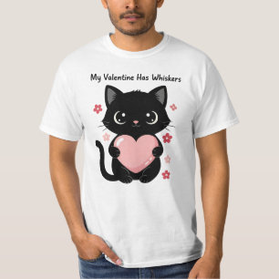 Söt svart katt Valentine-illustration Romantisk ka T Shirt