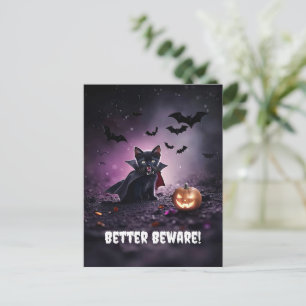 Söt svart katt vampyr Halloween Helg Vykort