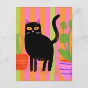 Söt svart katt vykort